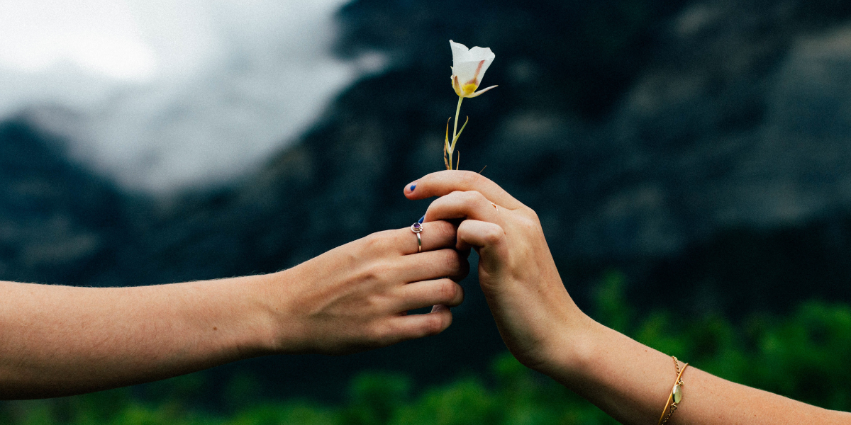 A friend giving their friend a flower