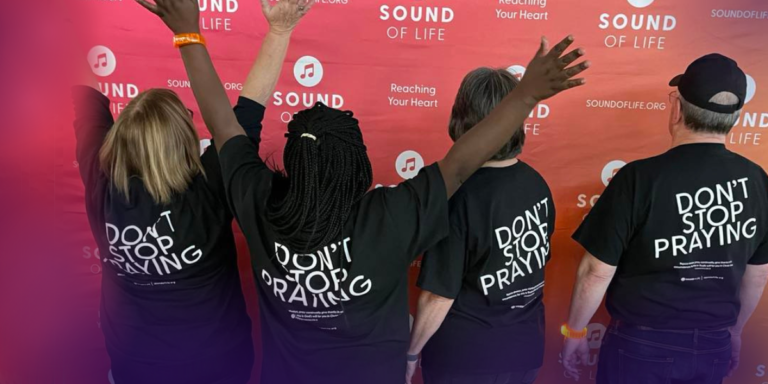 Sound of Life team wearing their Don't Stop Praying t-shirts